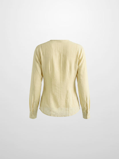 High V Neck Blouse-Cream