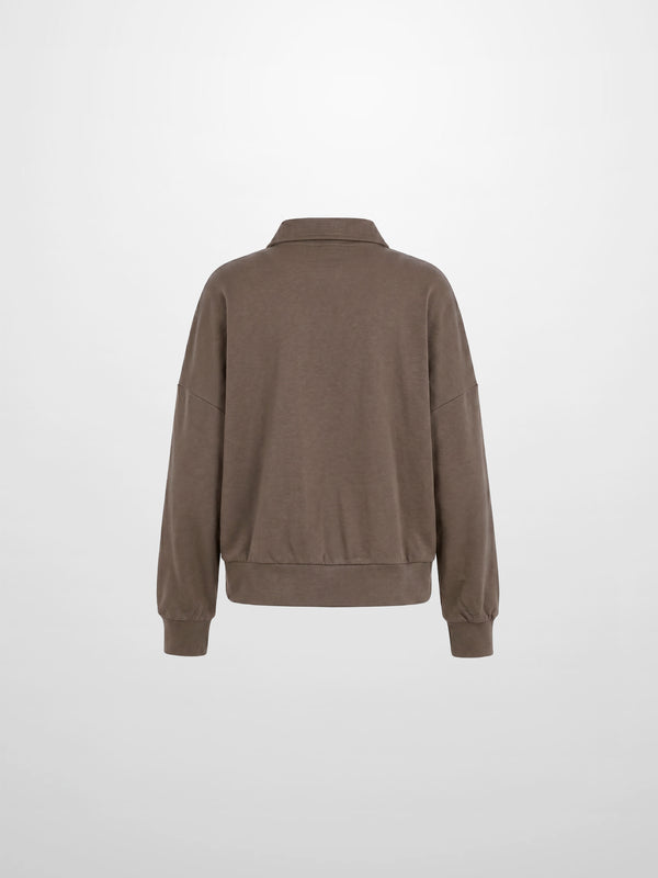 Collared Bomber Tee-Taupe