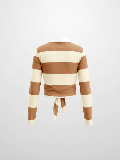 Striped Tie Bottom T-Shirt-Tan
