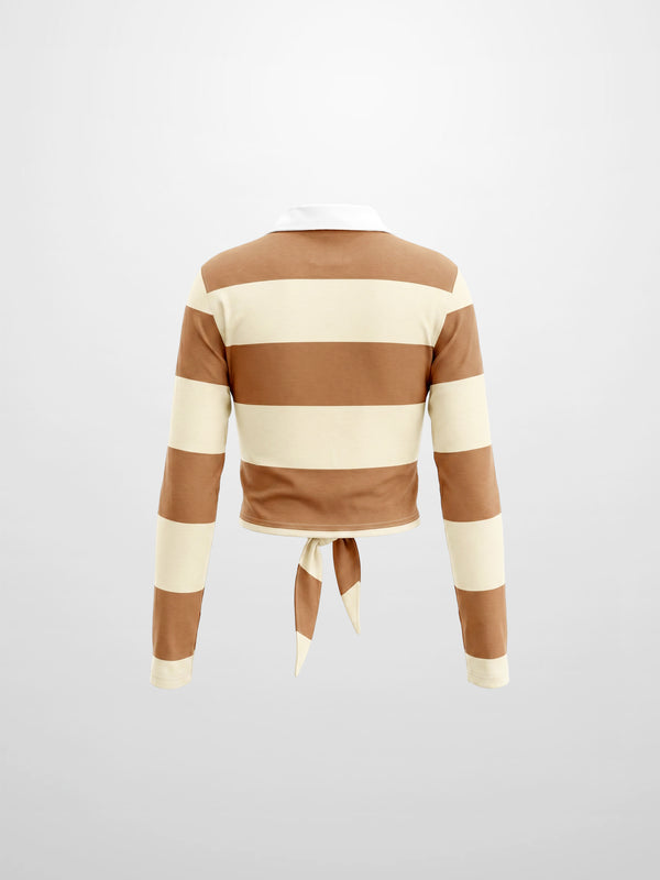 Striped Tie Bottom T-Shirt-Tan