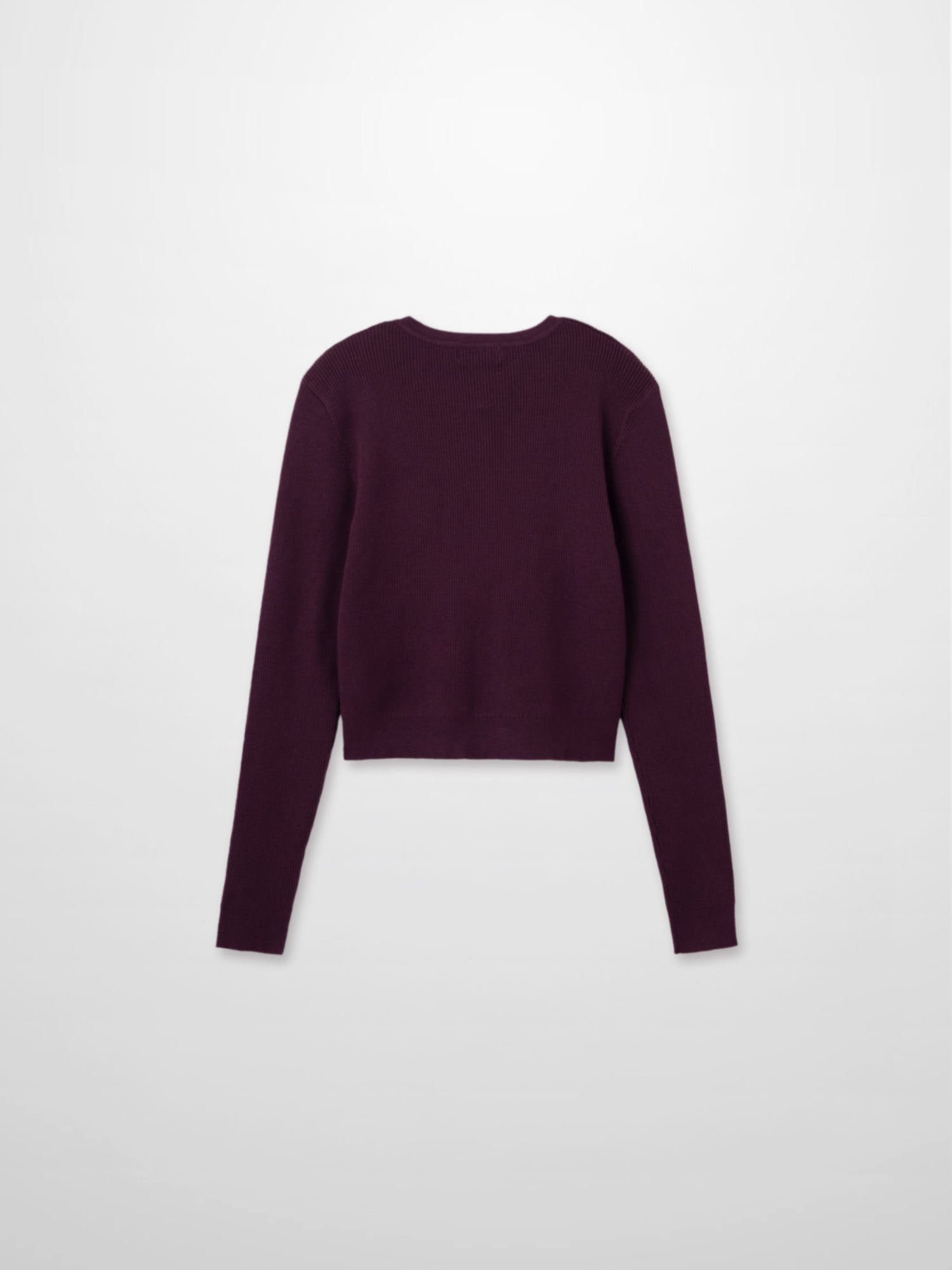 Ribbed Crew Neck Cardigan-Eggplant