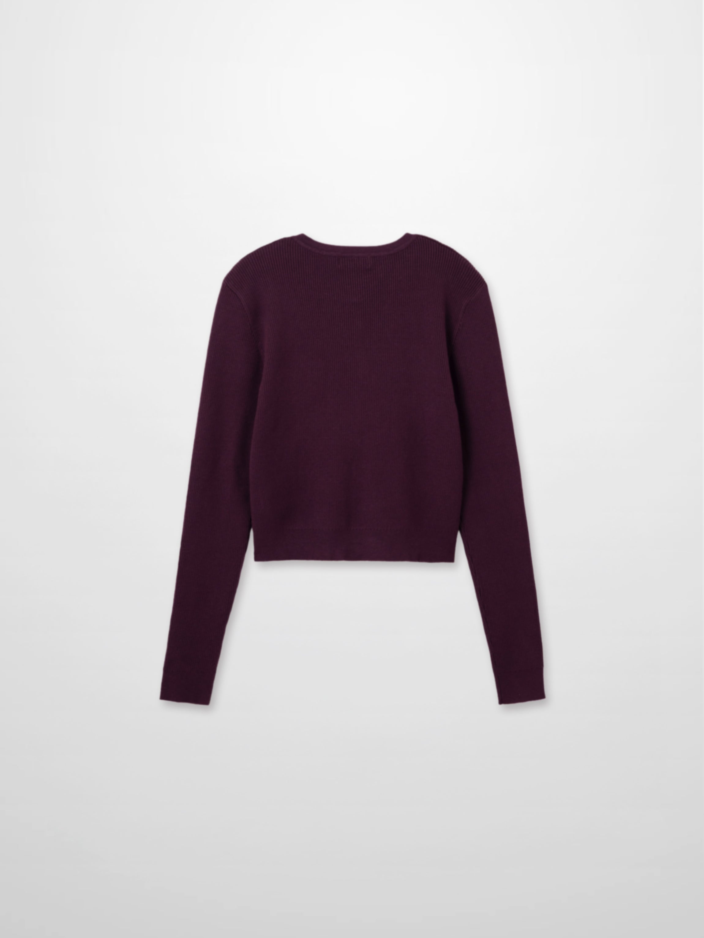 Ribbed Crew Neck Cardigan-Eggplant