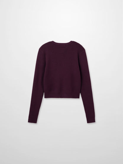 Ribbed Crew Neck Cardigan-Eggplant