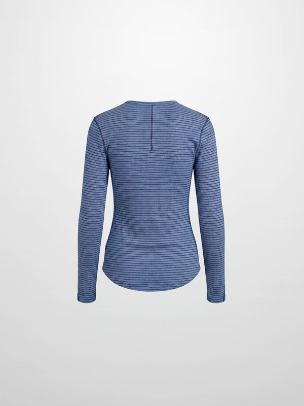 Striped Cross Stitch T-Shirt-Denim Blue