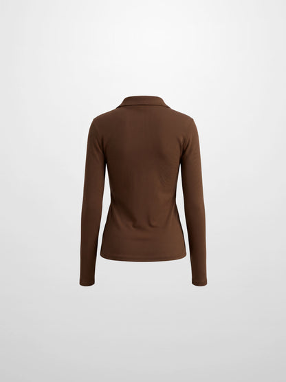 Ribbed Button Down Shirt-Brown