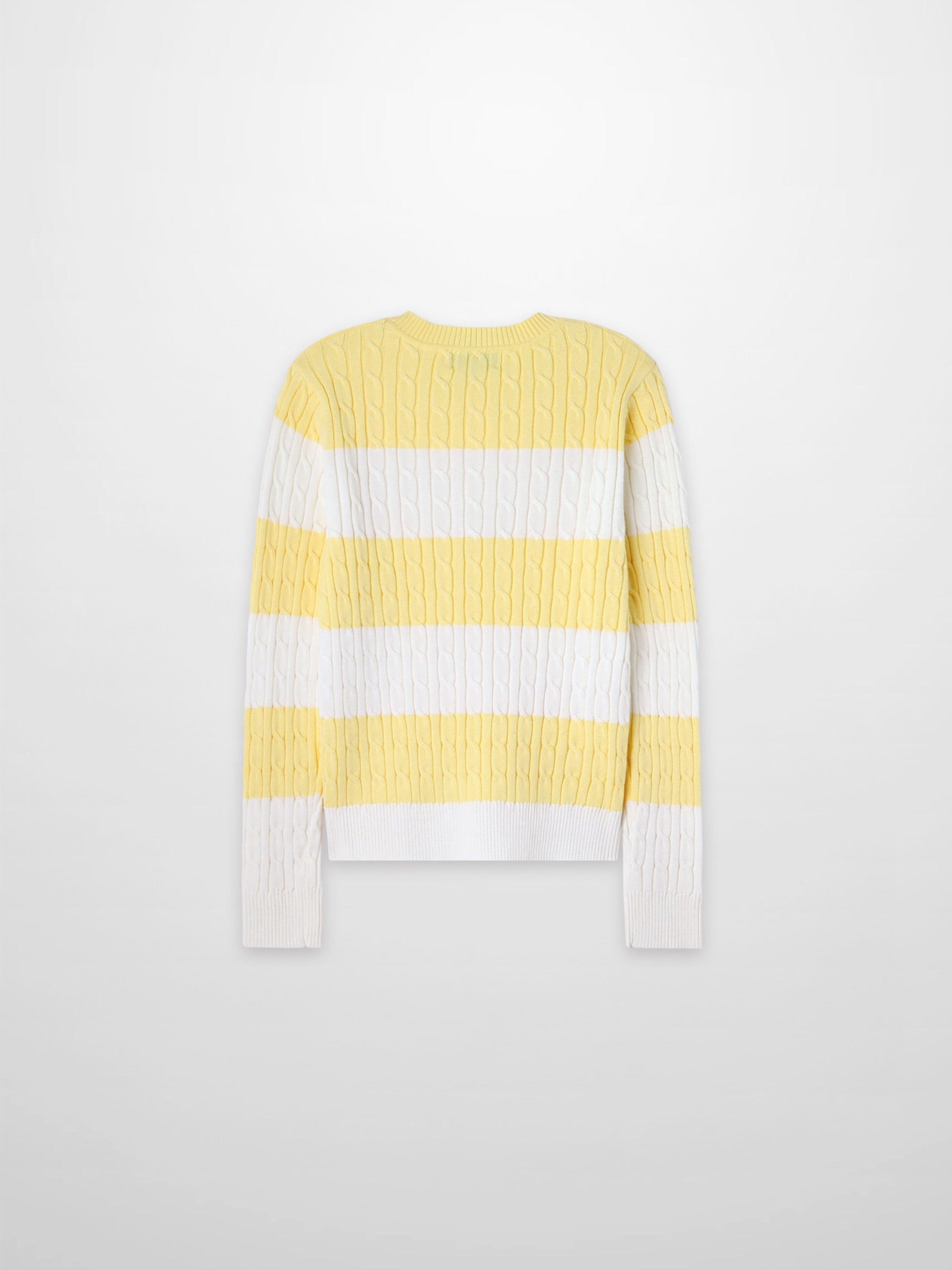 Striped Cable Sweater-Yellow/White