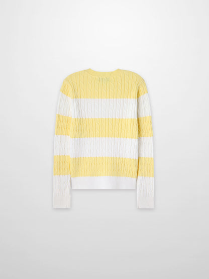 Striped Cable Sweater-Yellow/White