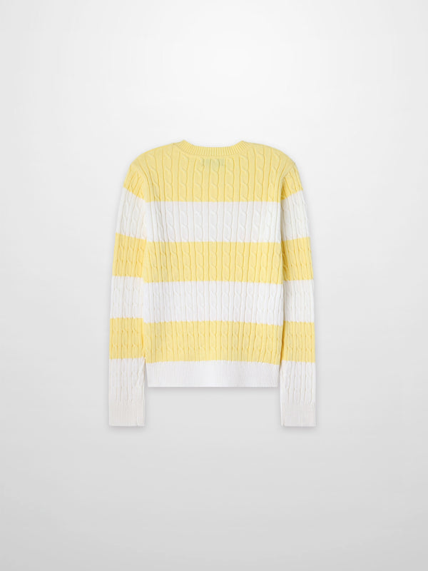 Striped Cable Sweater-Yellow/White