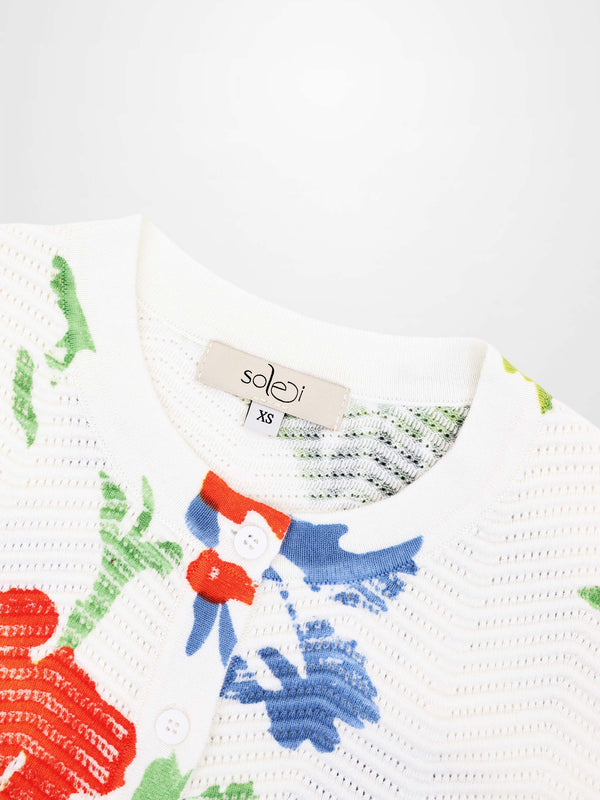 Printed Wave Cardigan-Coral Flower
