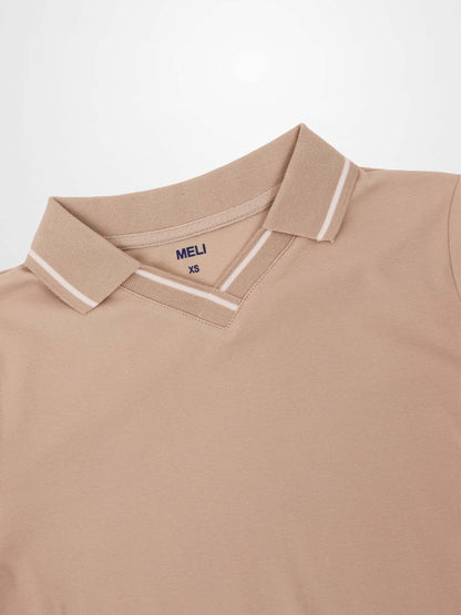 Collared High V T-Shirt-Bone