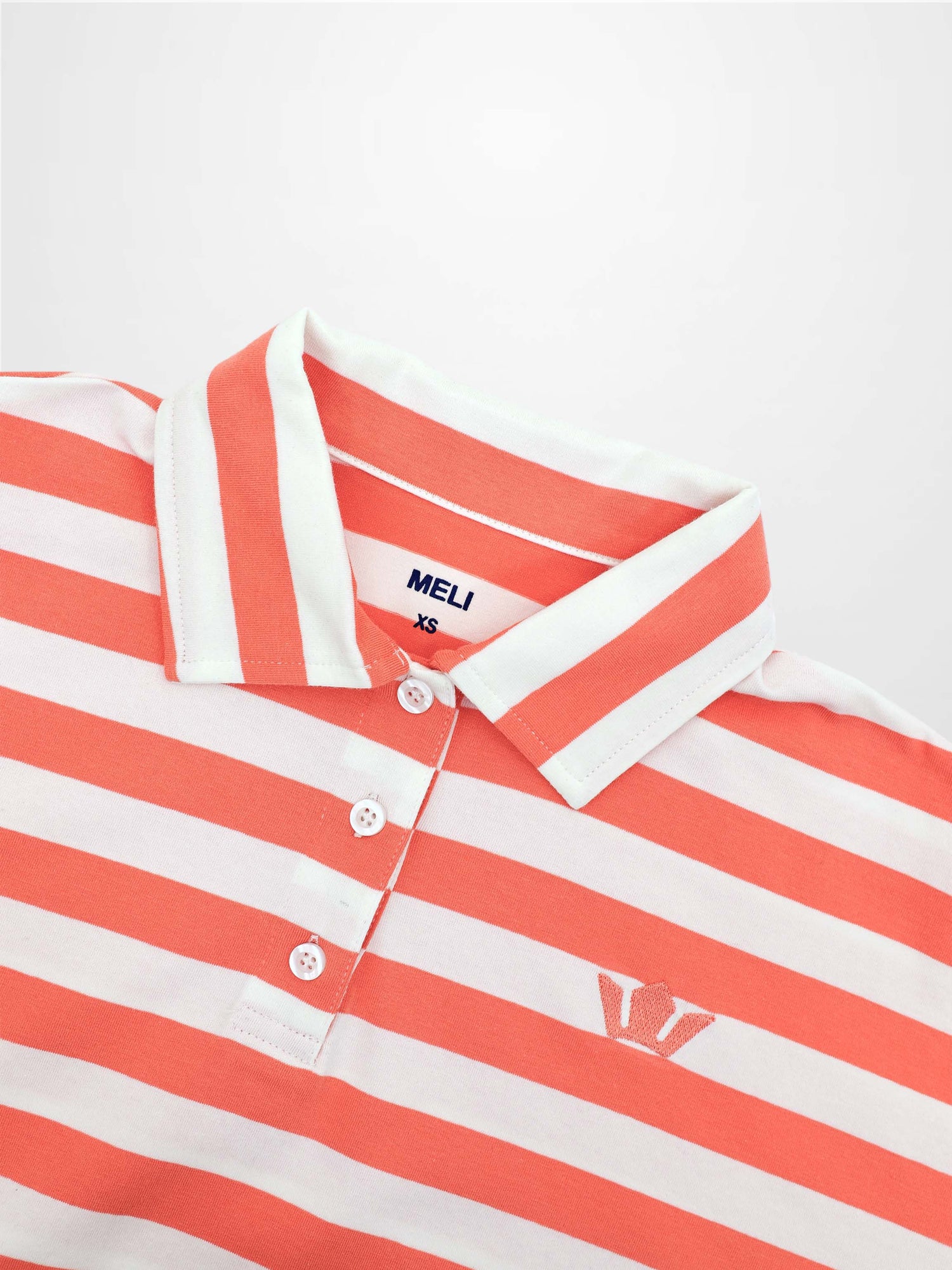 Striped Collar Bomber Tee-Coral/White