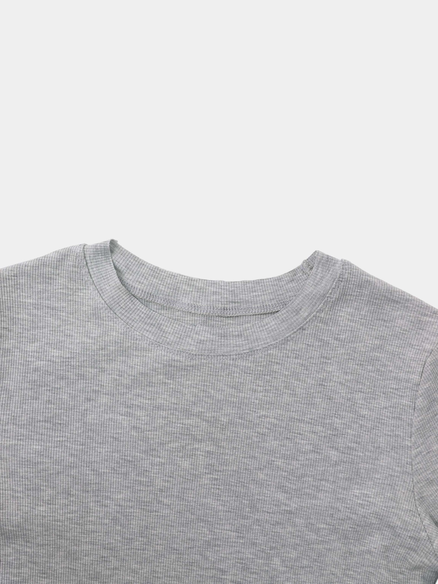 Rounded Hem Ribbed T-Shirt-Heathered Grey
