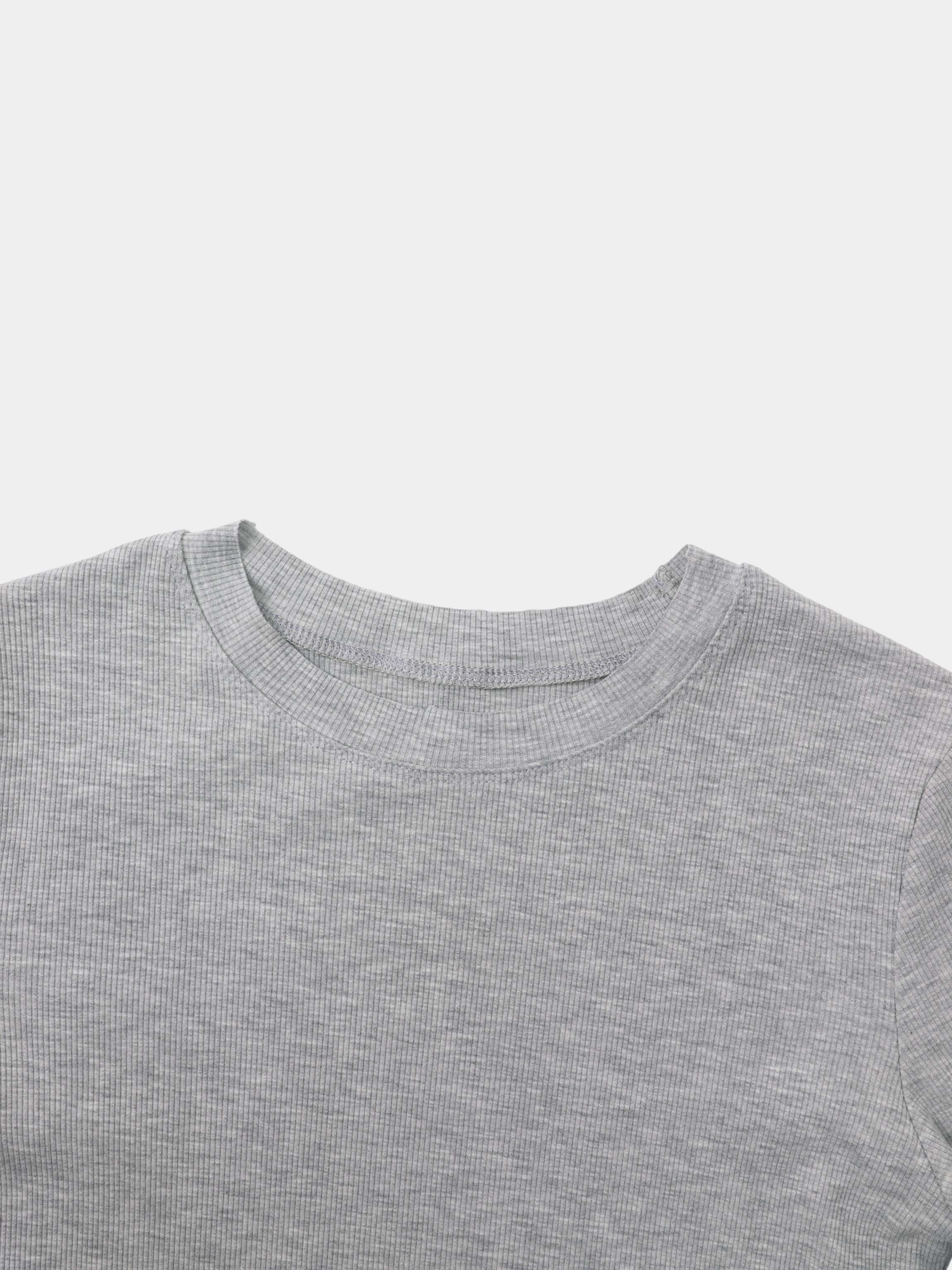 Rounded Hem Ribbed T-Shirt-Heathered Grey