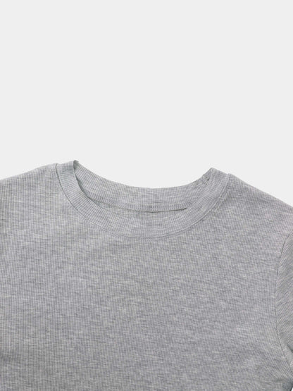 Rounded Hem Ribbed T-Shirt-Heathered Grey