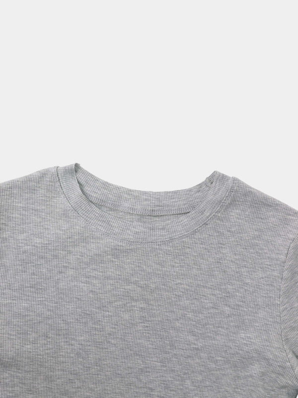 Rounded Hem Ribbed T-Shirt-Heathered Grey