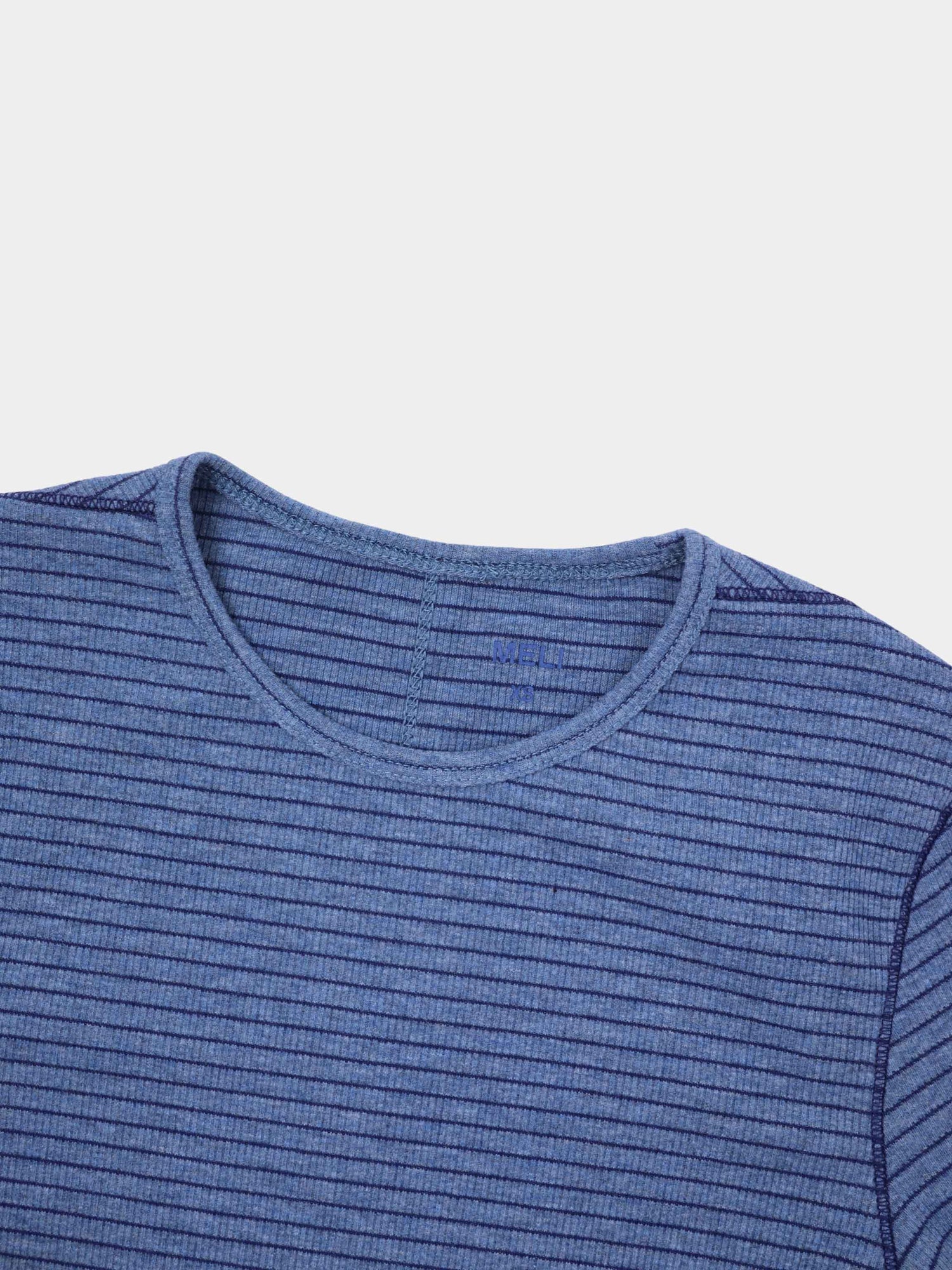 Striped Cross Stitch T-Shirt-Denim Blue