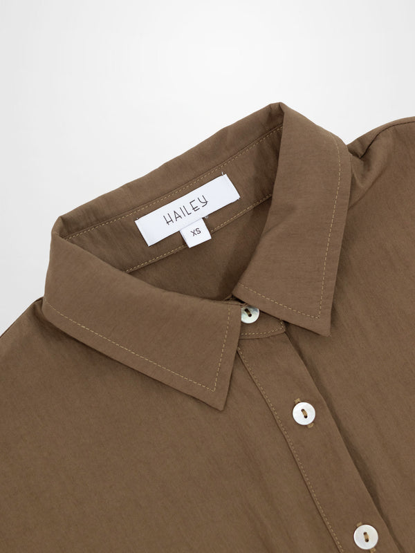 Boxy Dolman Sleeve Crinkle Blouse-Brown