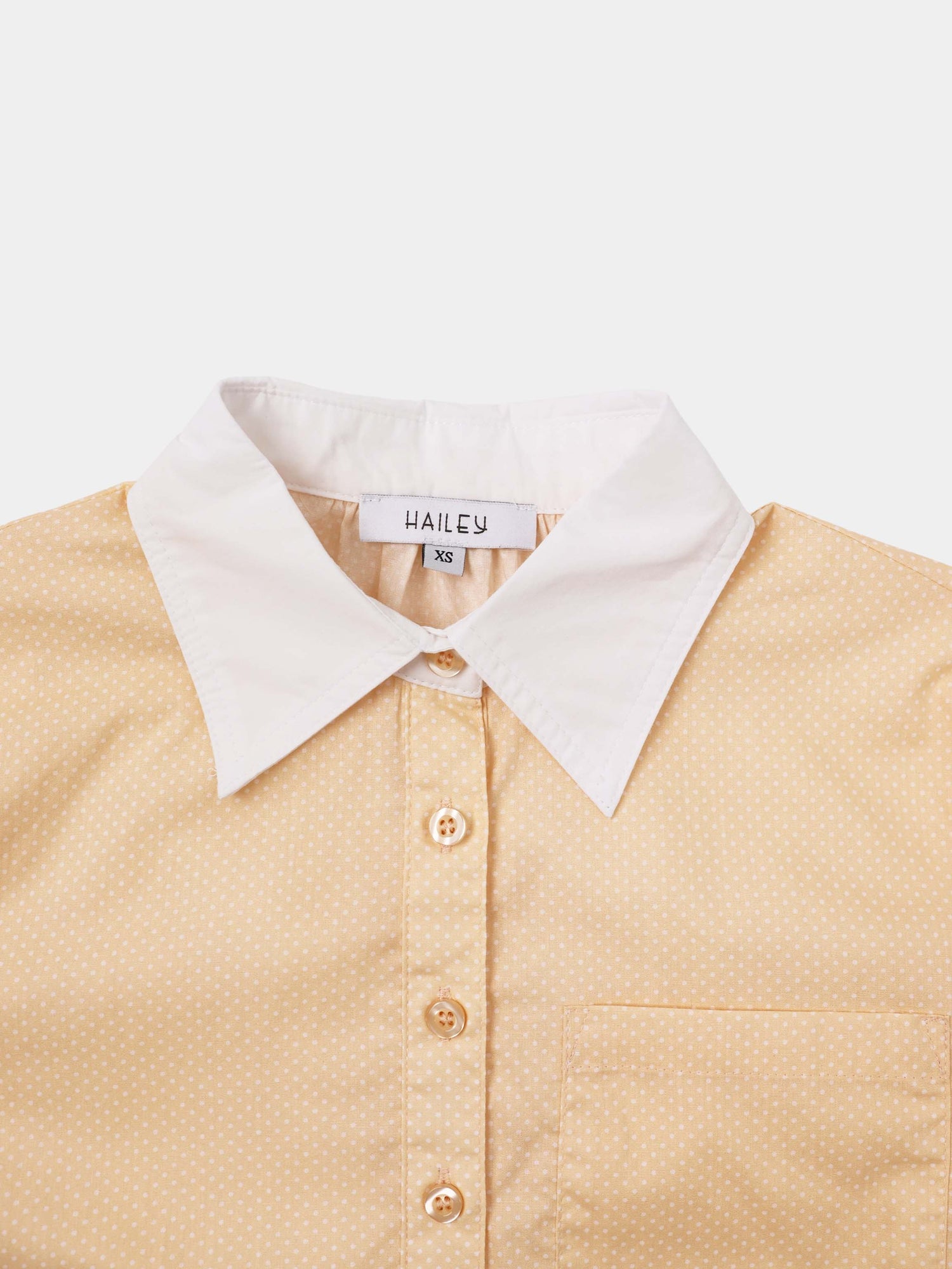 White Collar Mini Dot Shirt-Yellow/White