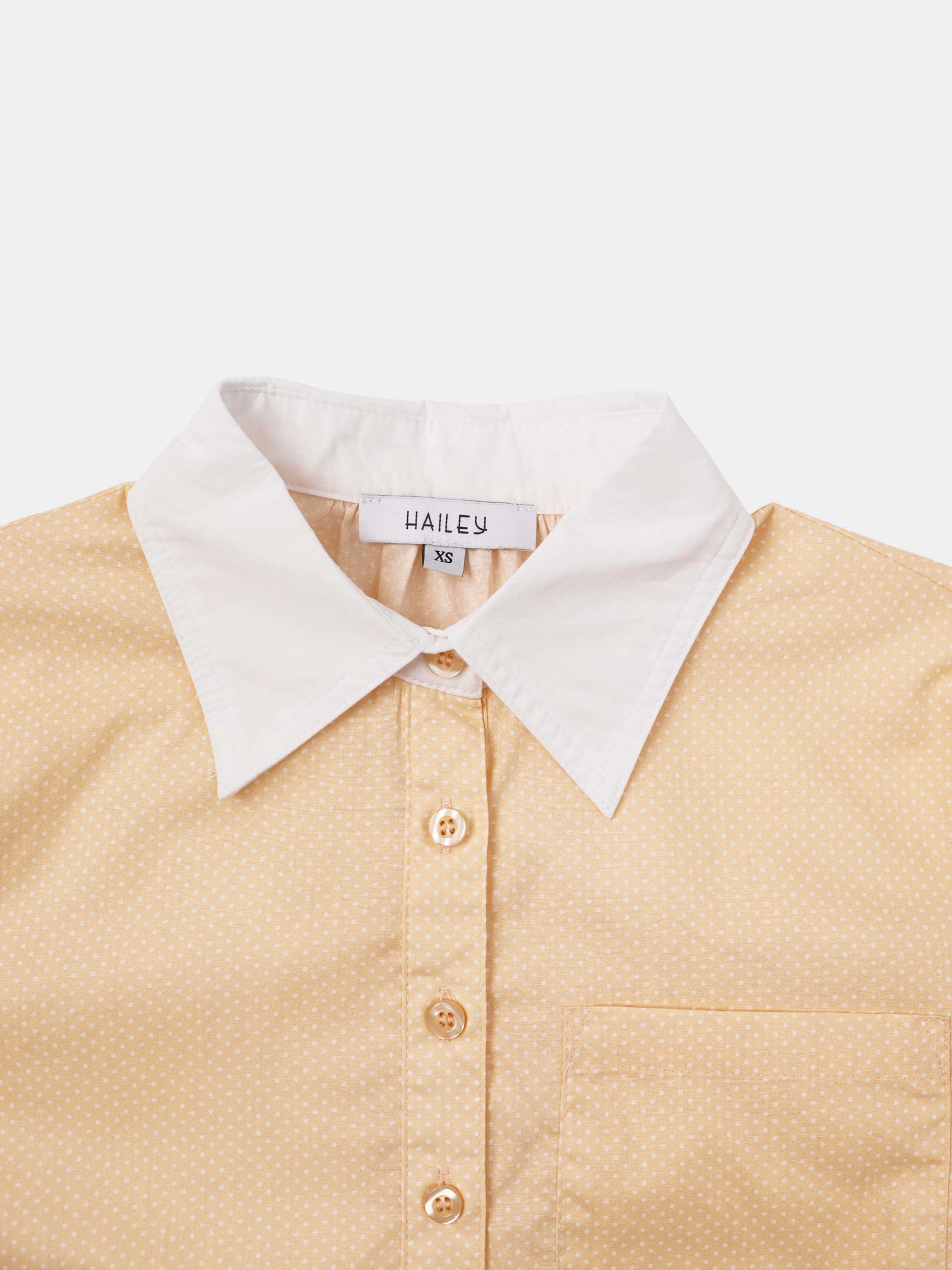 White Collar Mini Dot Shirt-Yellow/White
