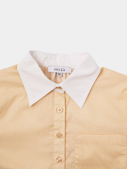 White Collar Mini Dot Shirt-Yellow/White