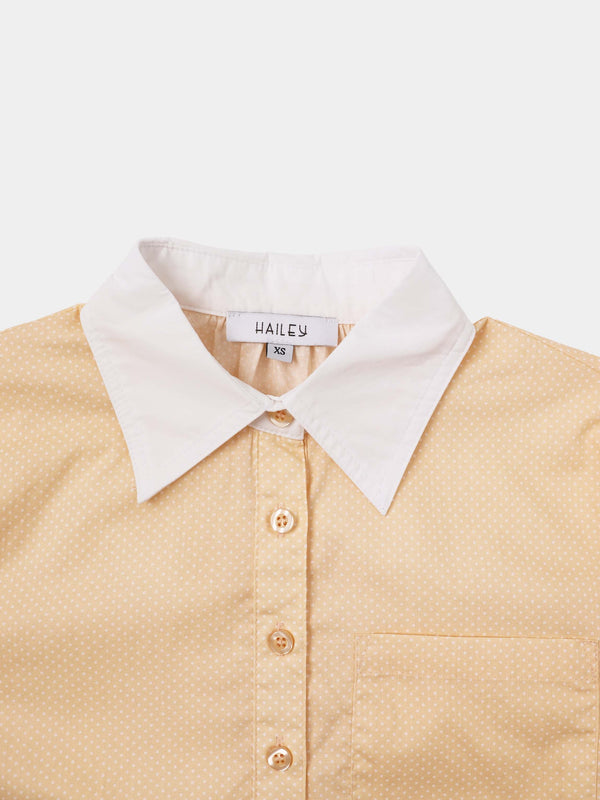 White Collar Mini Dot Shirt-Yellow/White