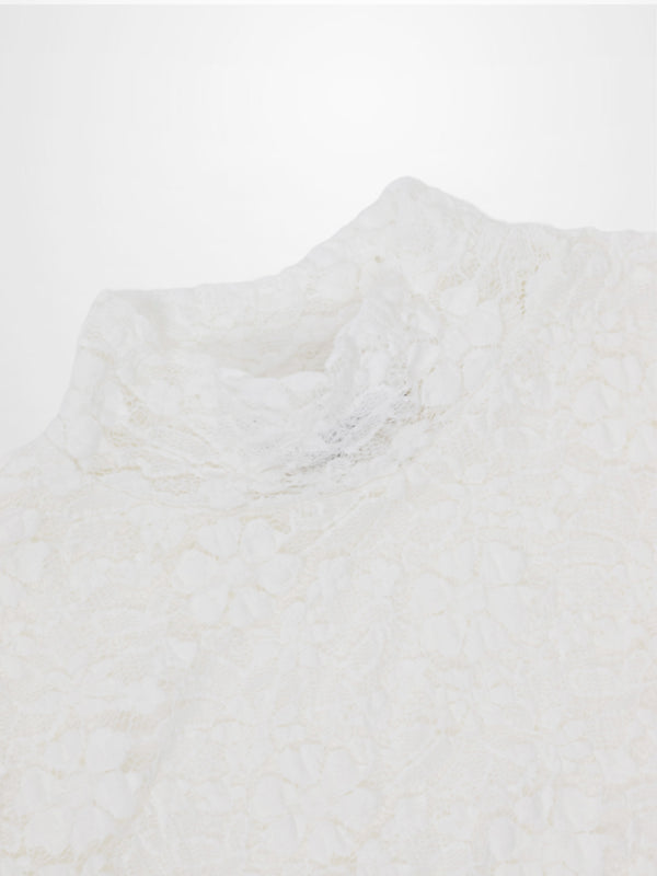 Lace Mock Neck Turtleneck-White