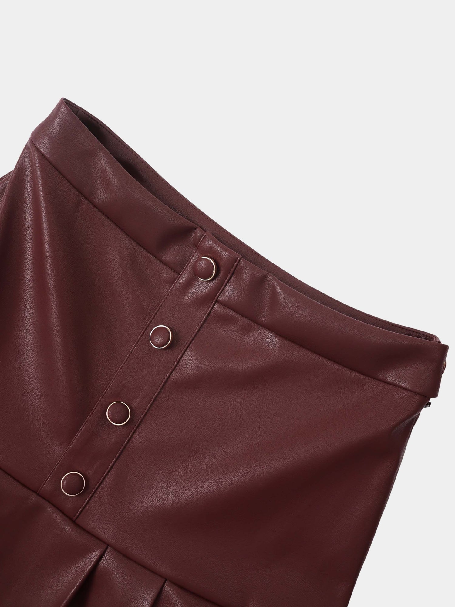 Yoke Faux Leather Pleat Skirt - Burgundy