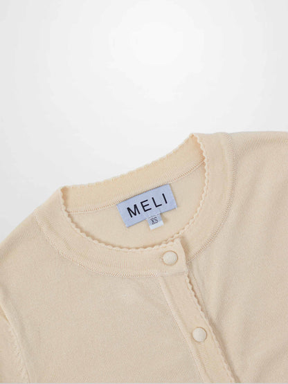 Trim Detail Crew Crop Cardigan-Ivory