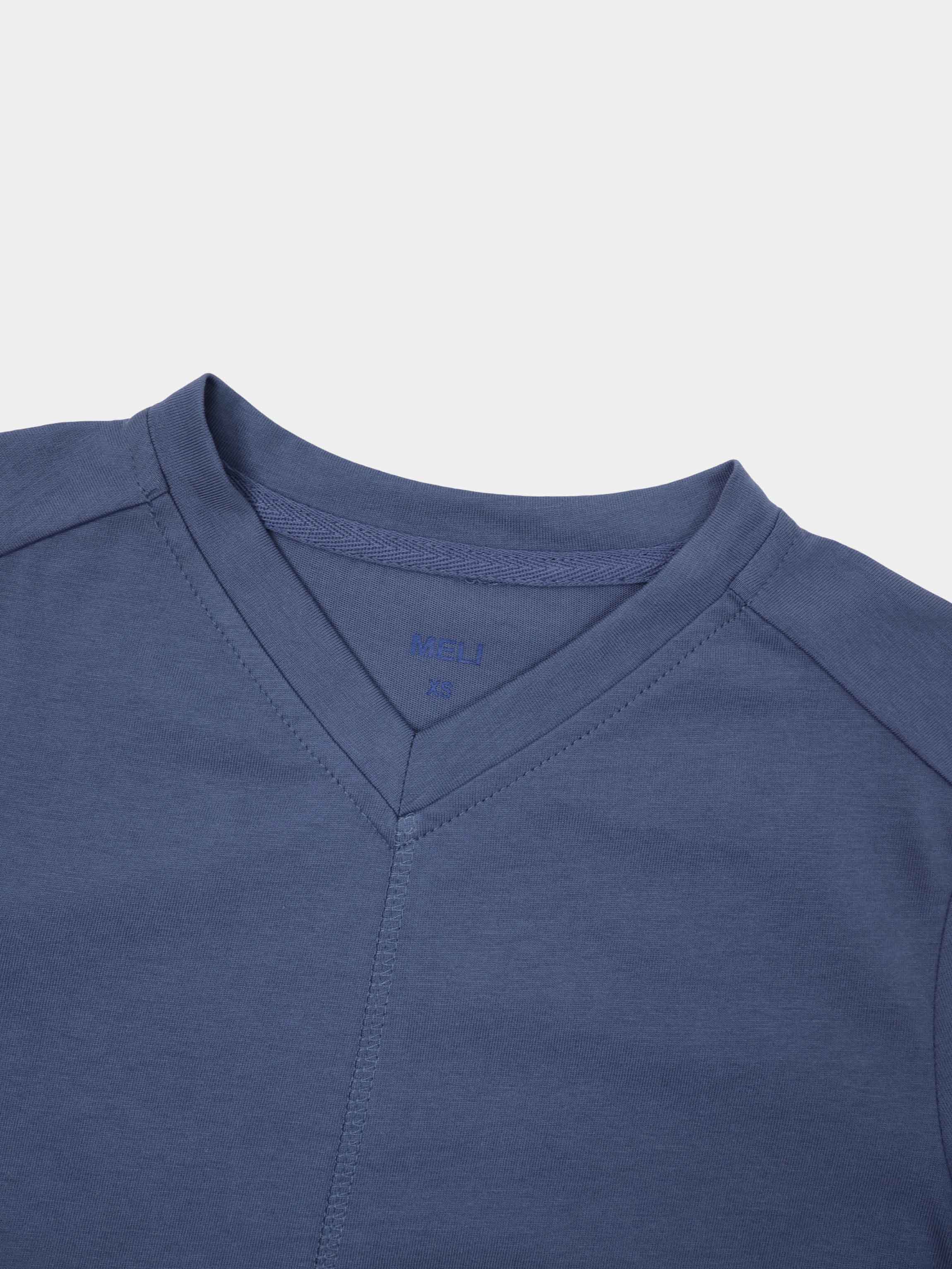 Center Seam High V Tee-Denim Blue