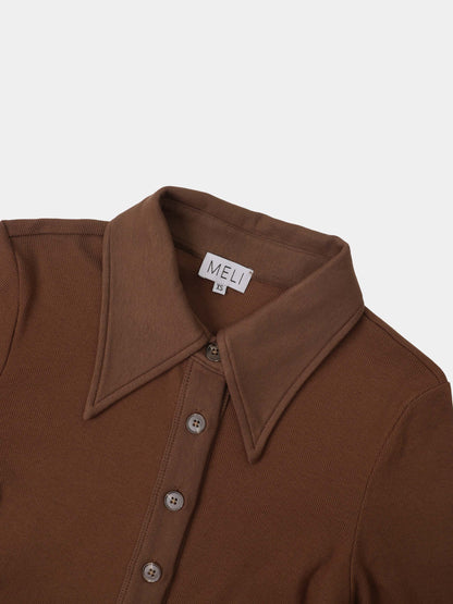 Ribbed Button Down Shirt-Brown