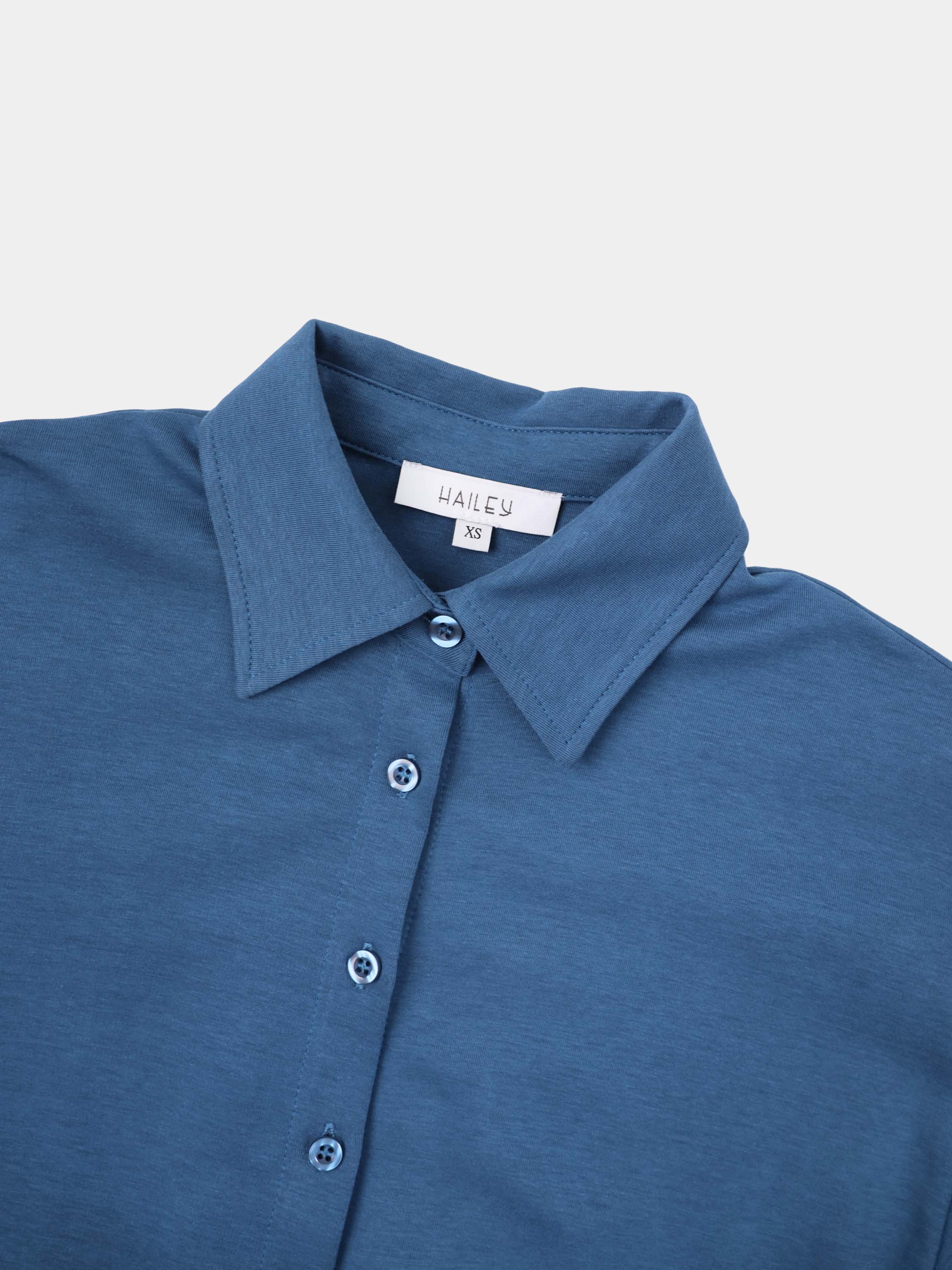Waist Tie Button Down T-Shirt Dress-Blue Dusk