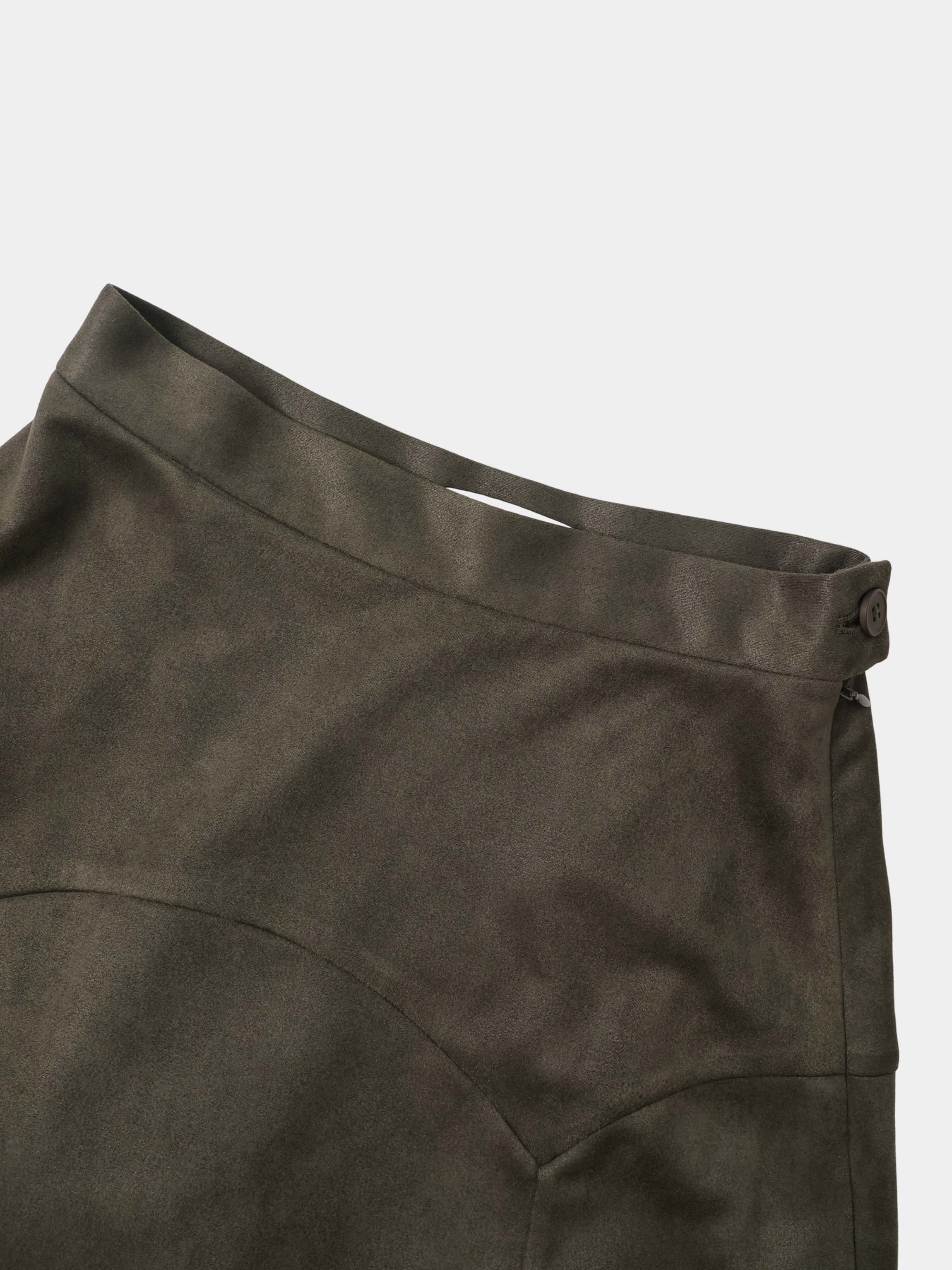 Curved Yoke Faux Suede Skirt - Green
