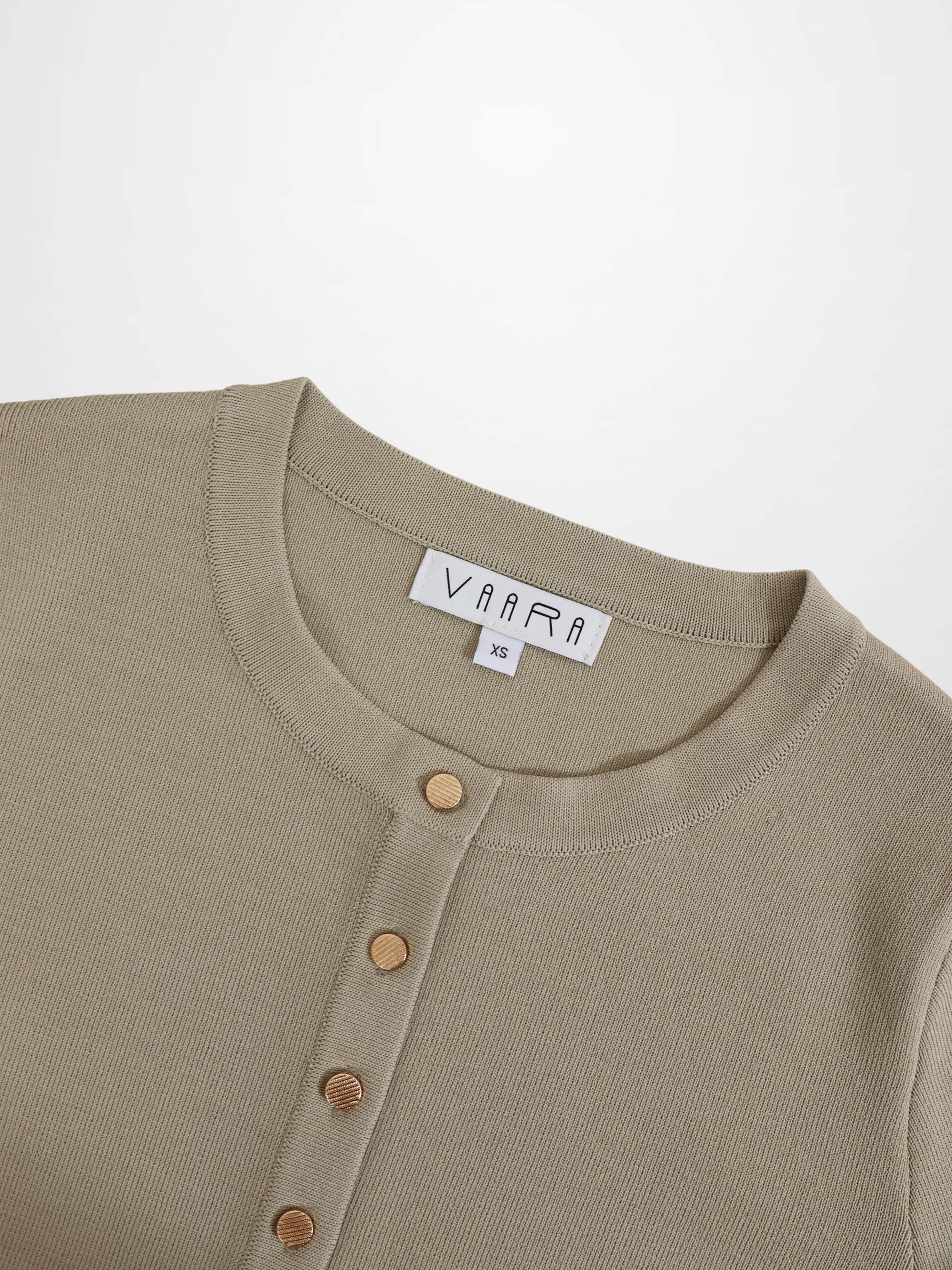 Gold Button Crop Cardigan-Latte