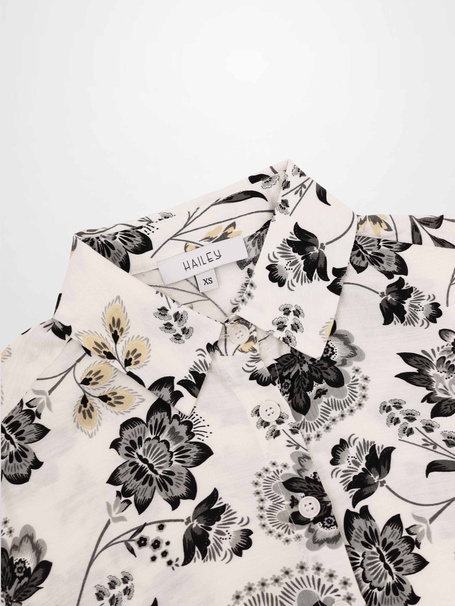 Button Down Collared Blouse-Black/White Floral