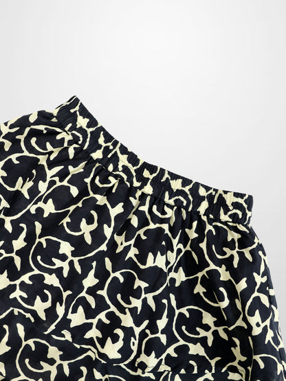 Ruched Top Layered Skirt-Navy Vines