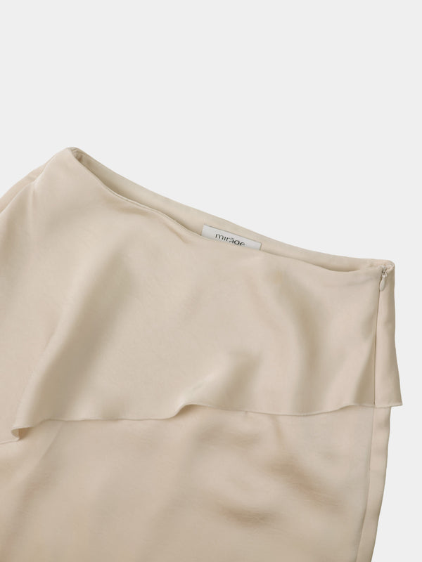 Faux Satin Ruffle Skirt - Cream