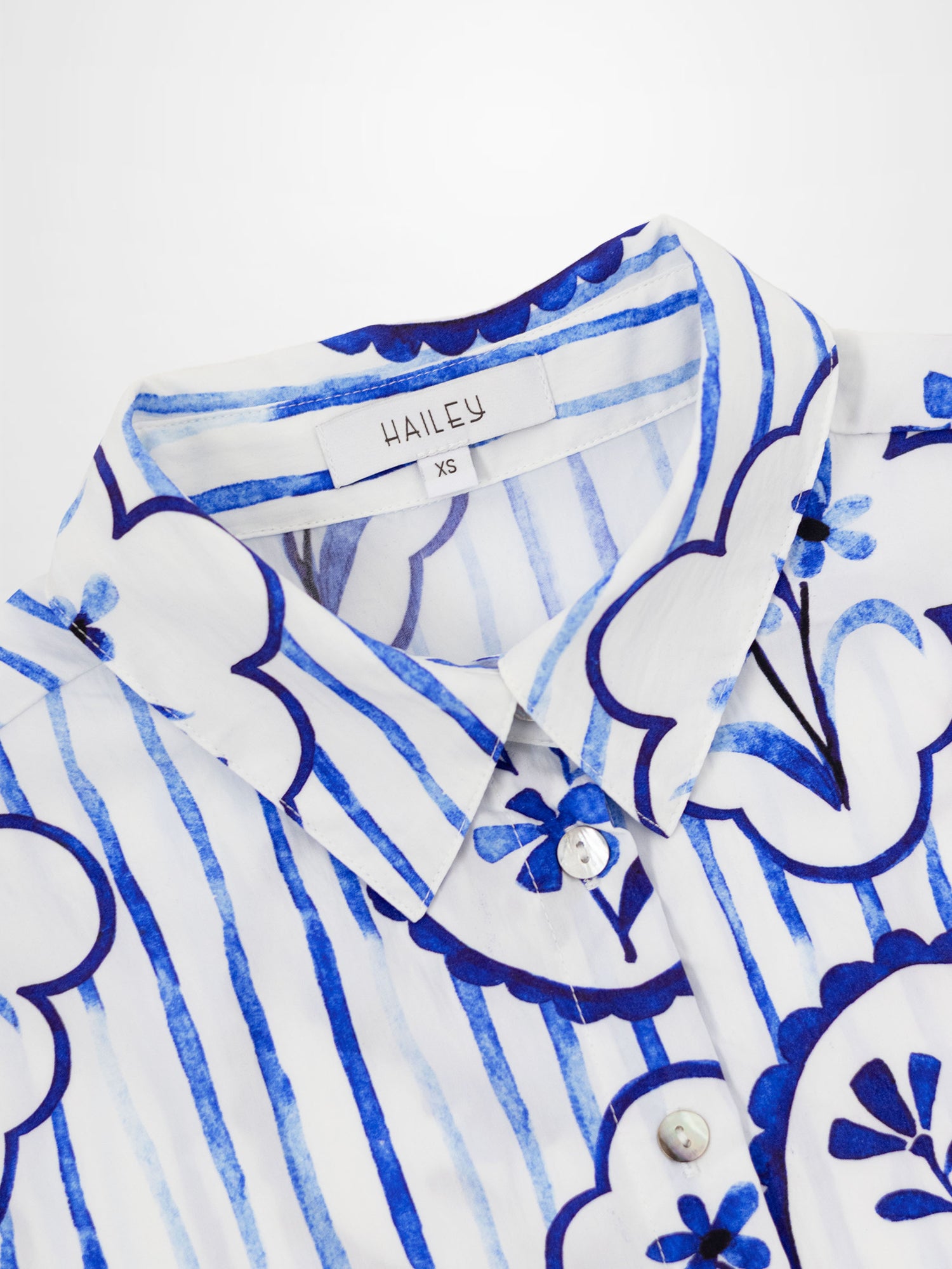 Printed Crinkle Button Down Blouse-Fresh Blue