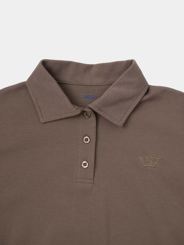 Collared Bomber Tee-Taupe
