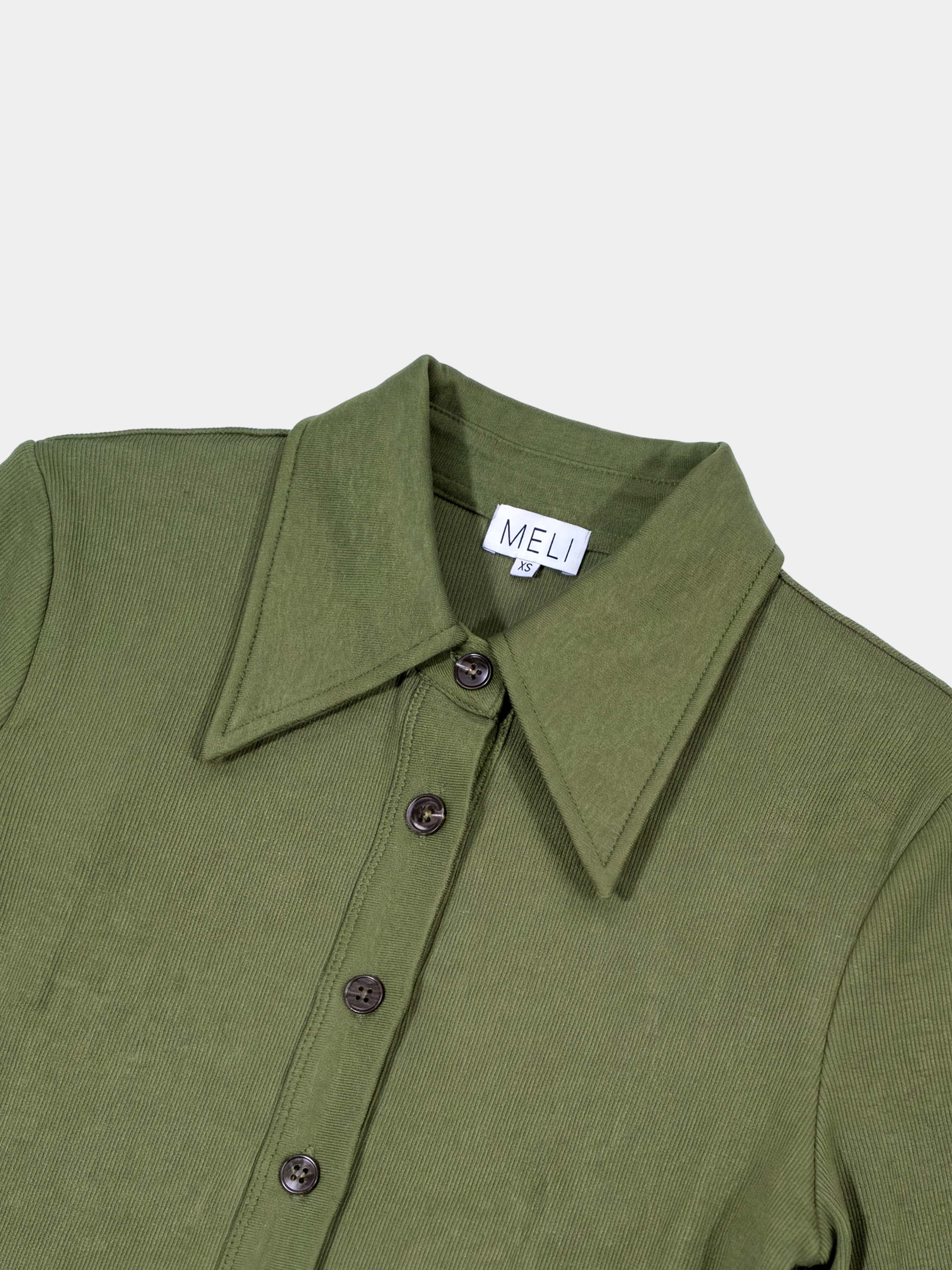 Button Down Ribbed Maxi Dress-Olive