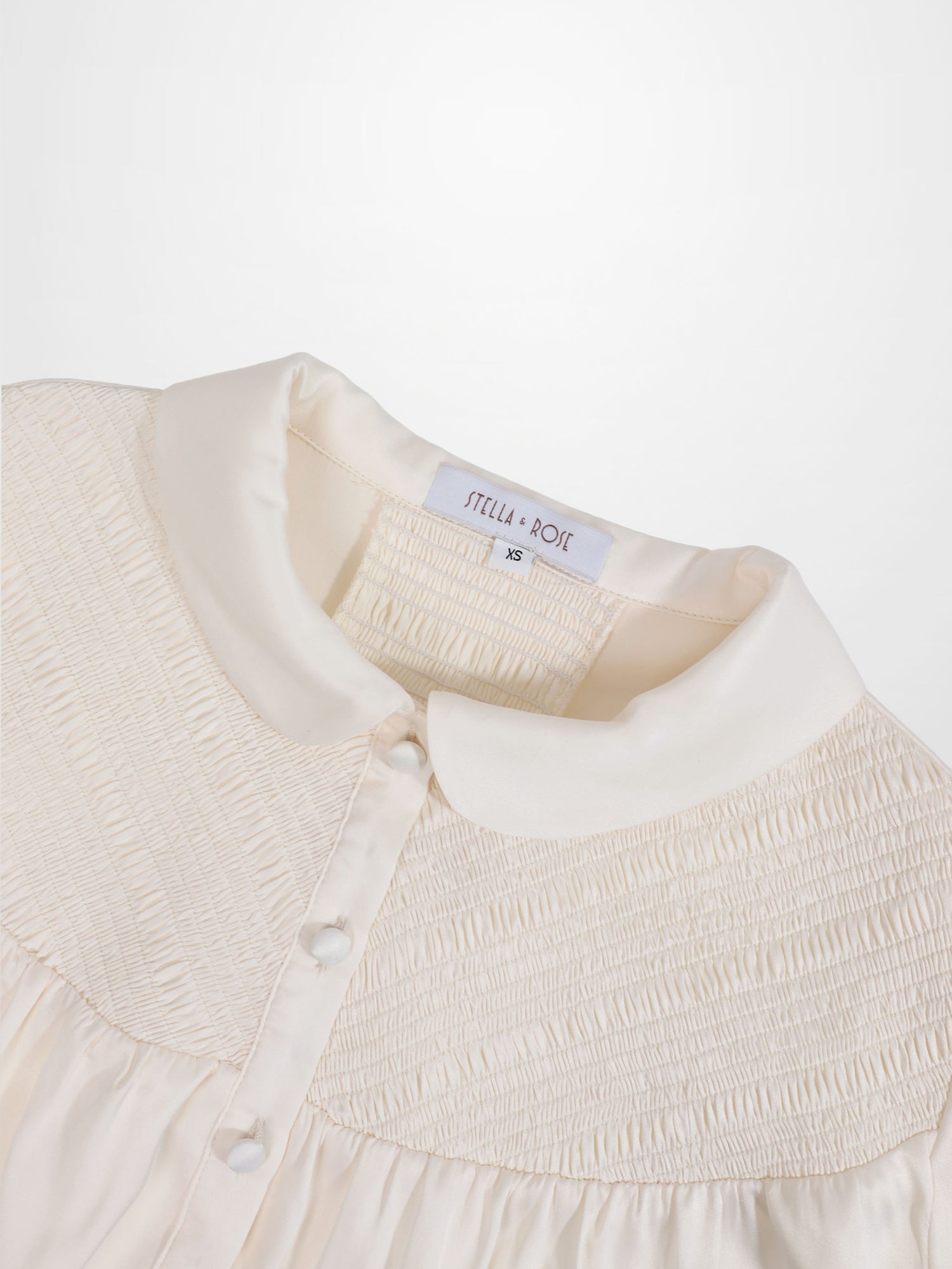 Faux Satin Micro Stitch Blouse-Cream
