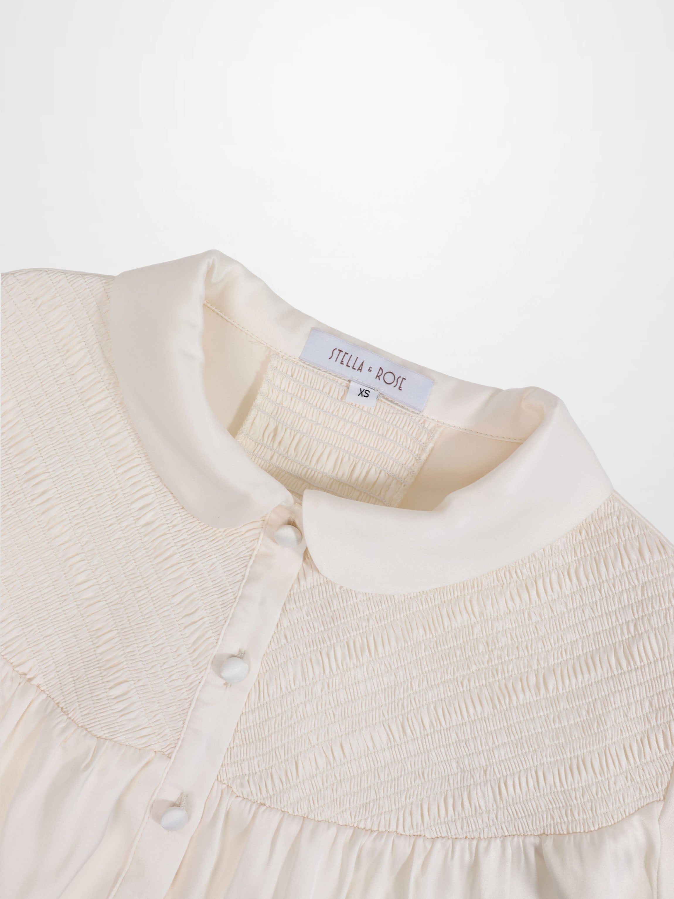 Faux Satin Micro Stitch Blouse-Cream