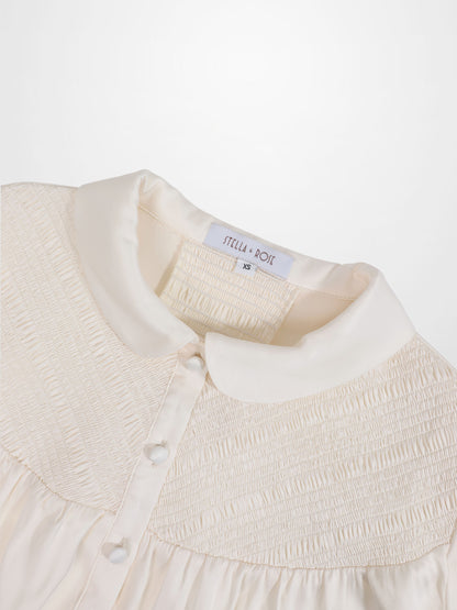 Faux Satin Micro Stitch Blouse-Cream