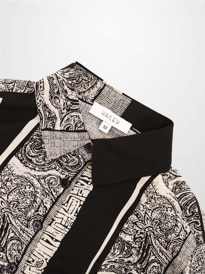 Button Down Collared Blouse-Mix Print
