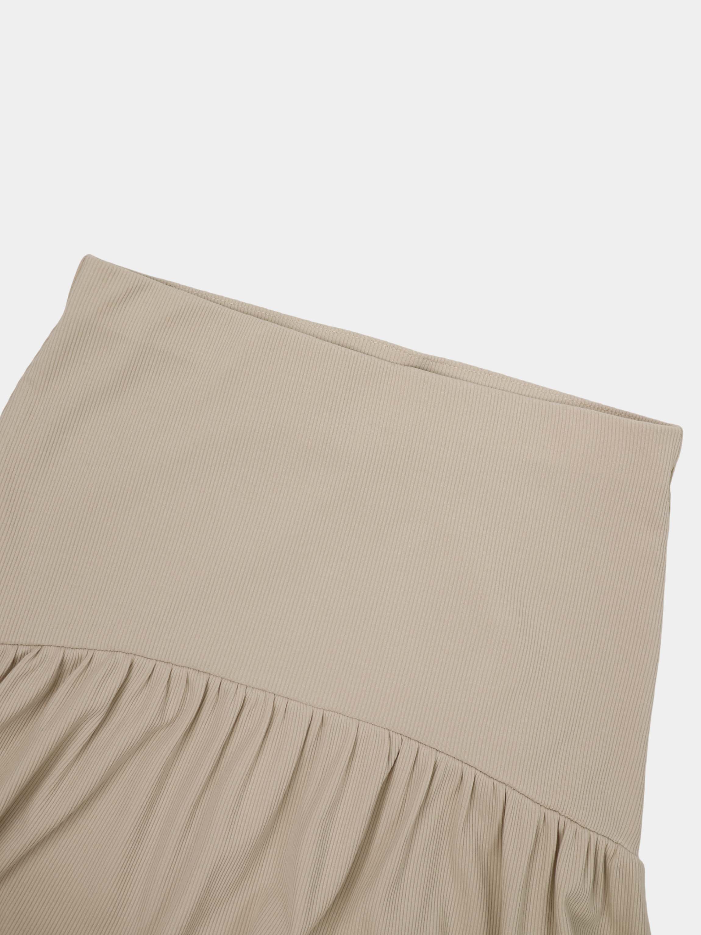 T-Shirt Ribbed Yoke Skirt-Tan