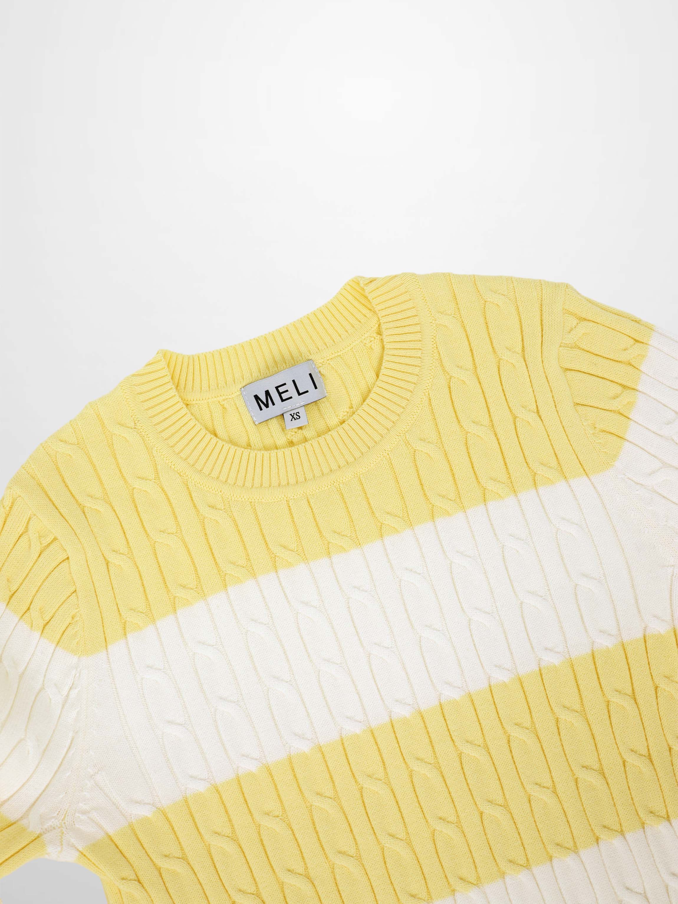 Striped Cable Sweater-Yellow/White