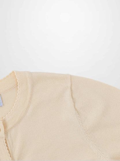 Trim Detail Crew Crop Cardigan-Ivory