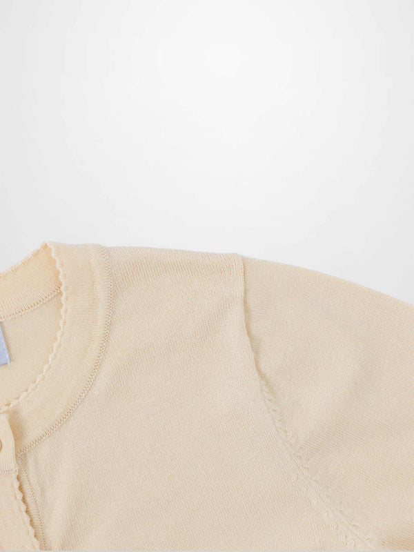 Trim Detail Crew Crop Cardigan-Ivory