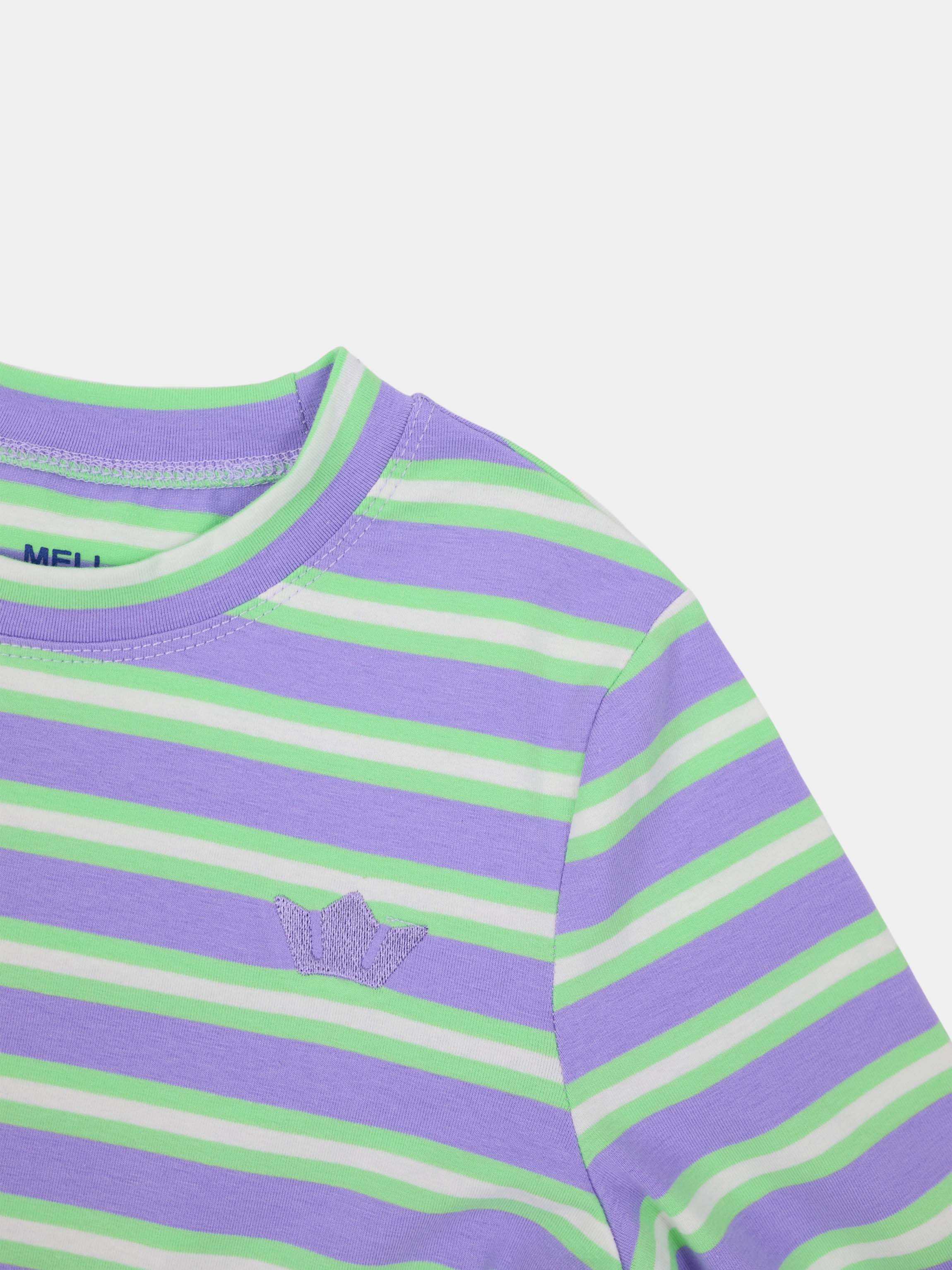 Embroidered Crown Striped Tee-Lavender/Mint/White
