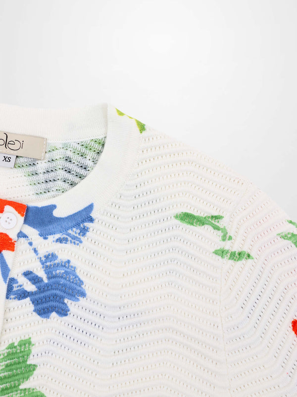 Printed Wave Cardigan-Coral Flower