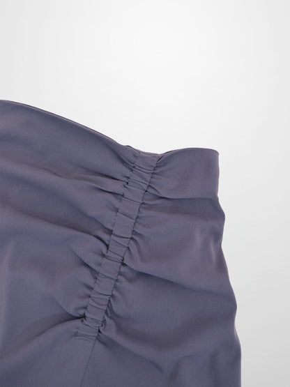 SIDE RUCHED SKIRT-BLUE
